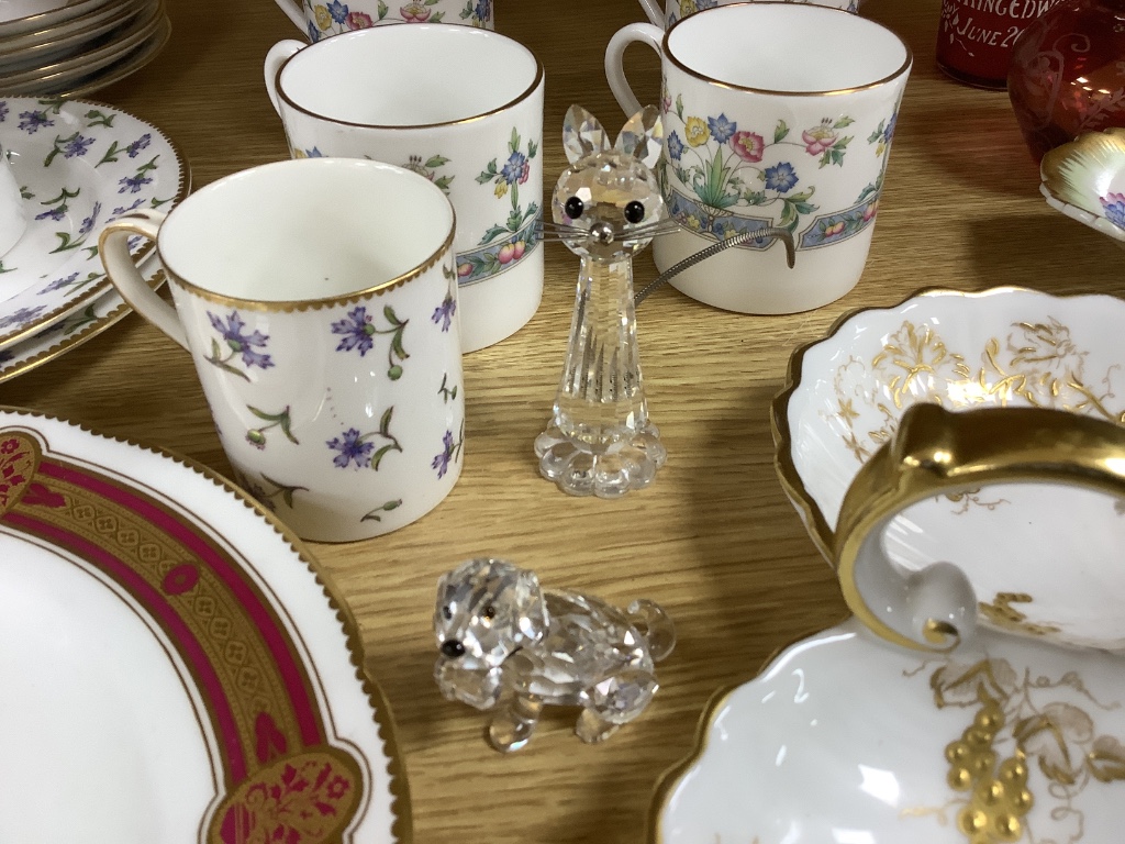 A Worcester porcelain candle extinguisher and a Mayfield pattern coffee set